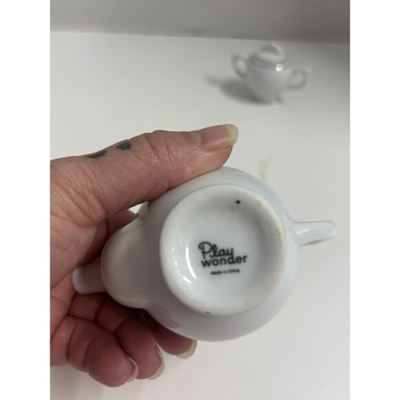 11 Piece Ceramic Tea set Playtime Tea Time White Silver Glossy - Picture 9 of 11